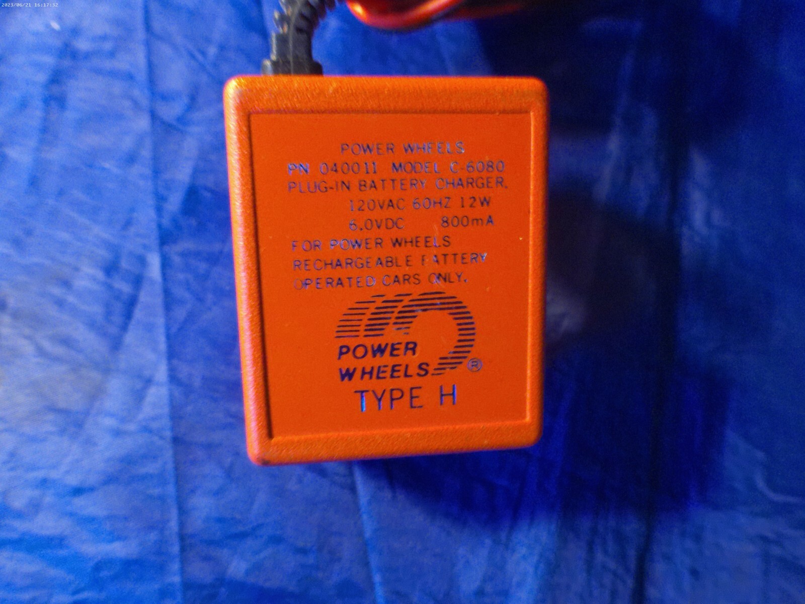 Power Wheels Battery Charger Type H Part#: 040011 Model C-6080