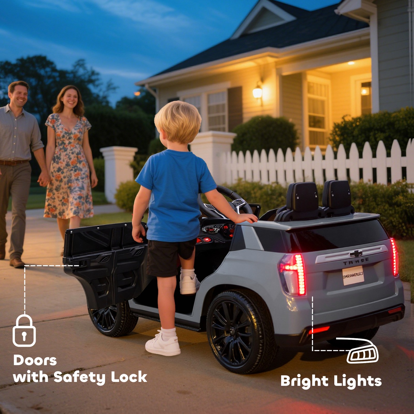 Licensed Chevrolet Tahoe Ride On Car w/ Remote Control Lights, Gray
