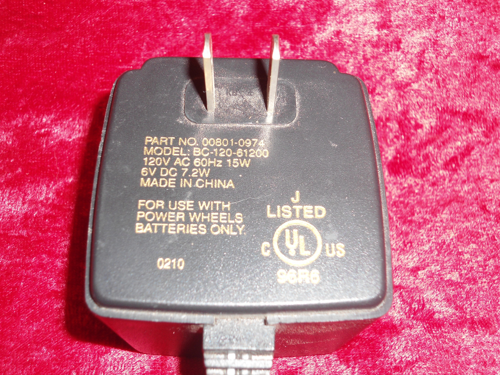 Fisher Price 00801-0974 Power Wheels BC-120-61200 Battery Charger Super 6V