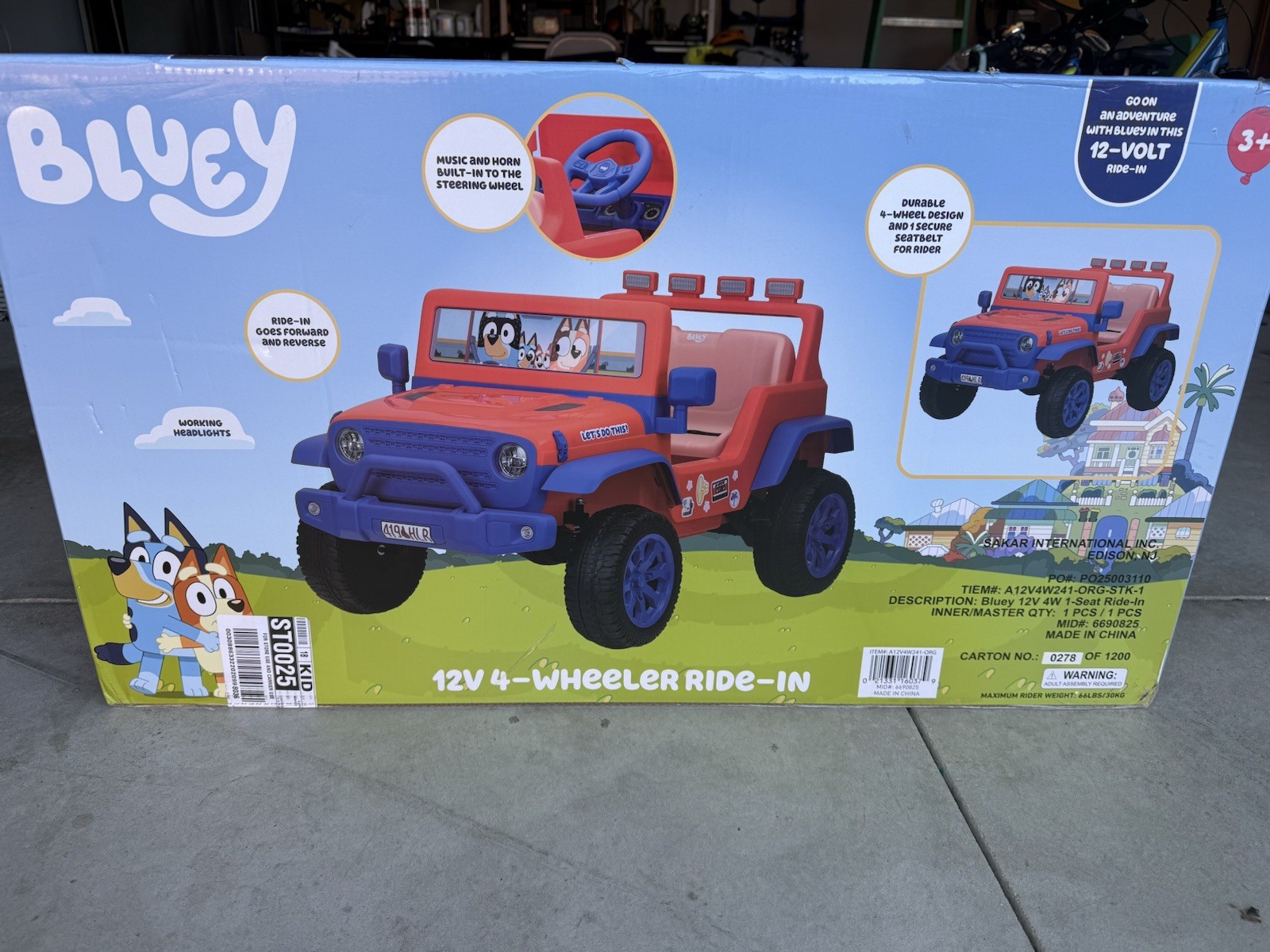 Bluey Ride On Jeep 4 Wheeler 12V Ride in W/Working Headlights! Brand New In Box