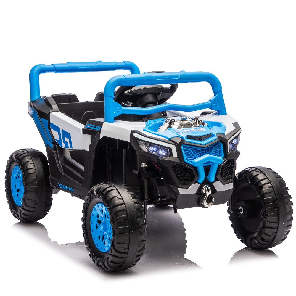 12V Kids Ride On Electric UTV, Anti-Slip Wheels w Front Shock Absorbers, Blue
