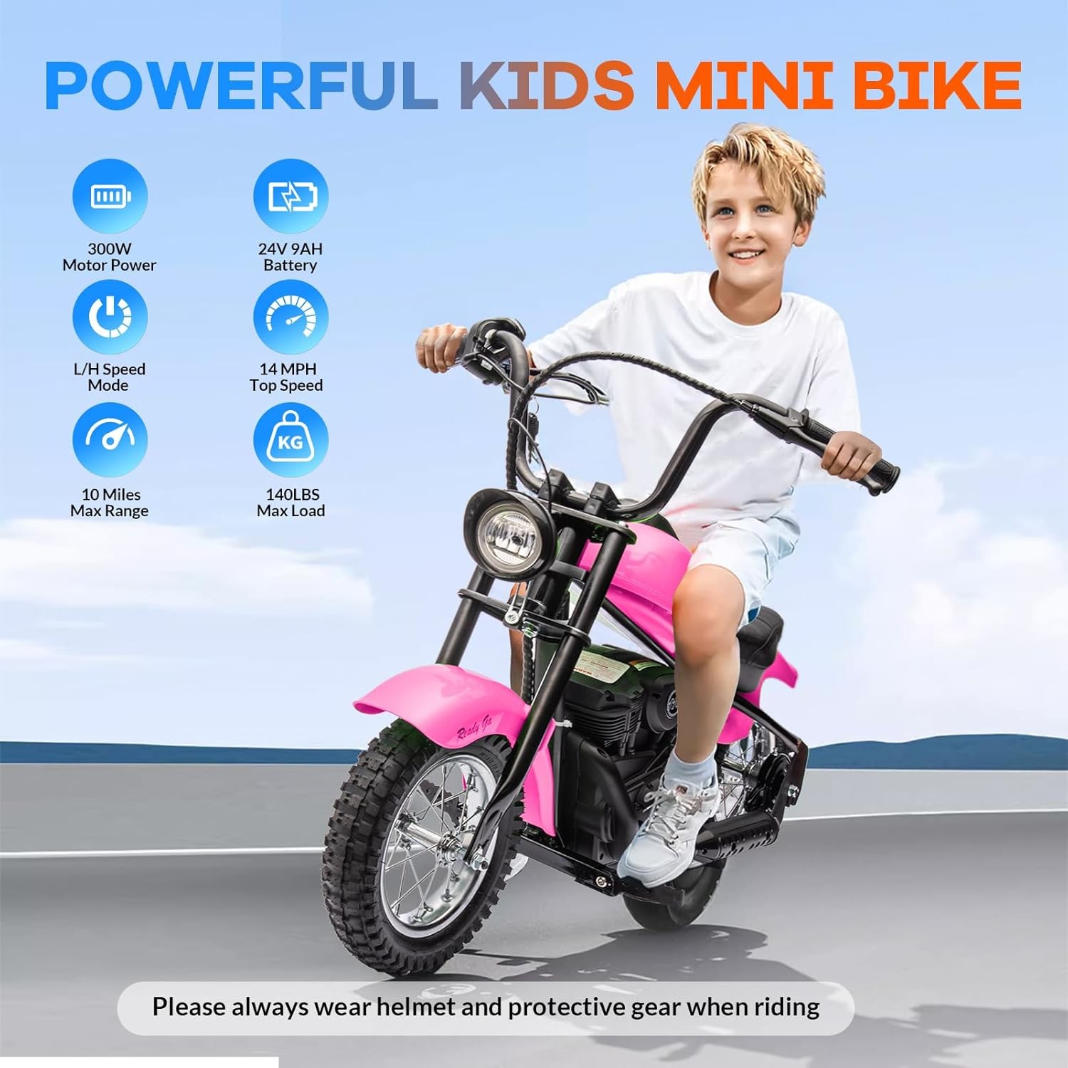 Ride on Electric Motorcycle for Kids 24V 250W Electric Dirt Bike with LED Light
