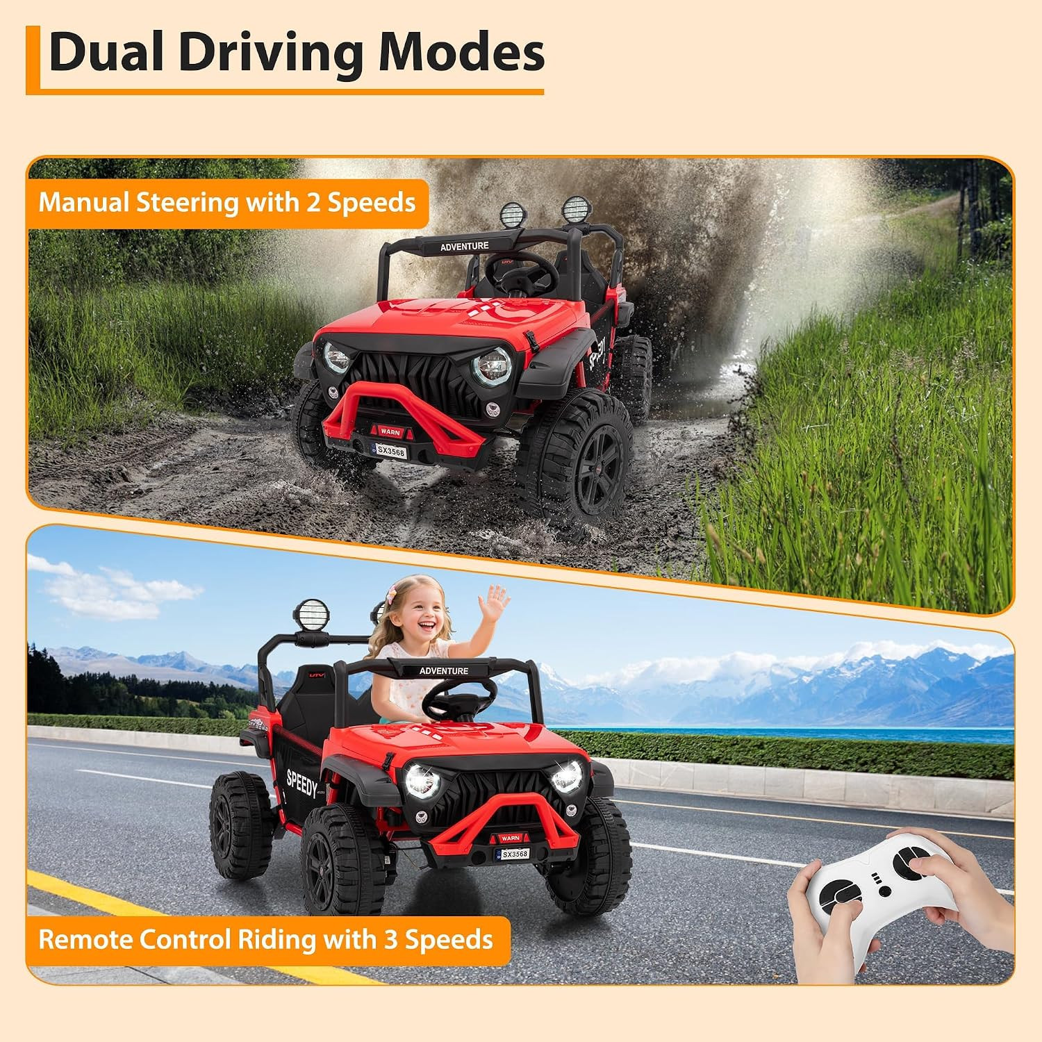 24V Ride on Car for Big Kids, Iron 2 Seater Ride on Toy, Fast 4.97MPH Truck, 4WD