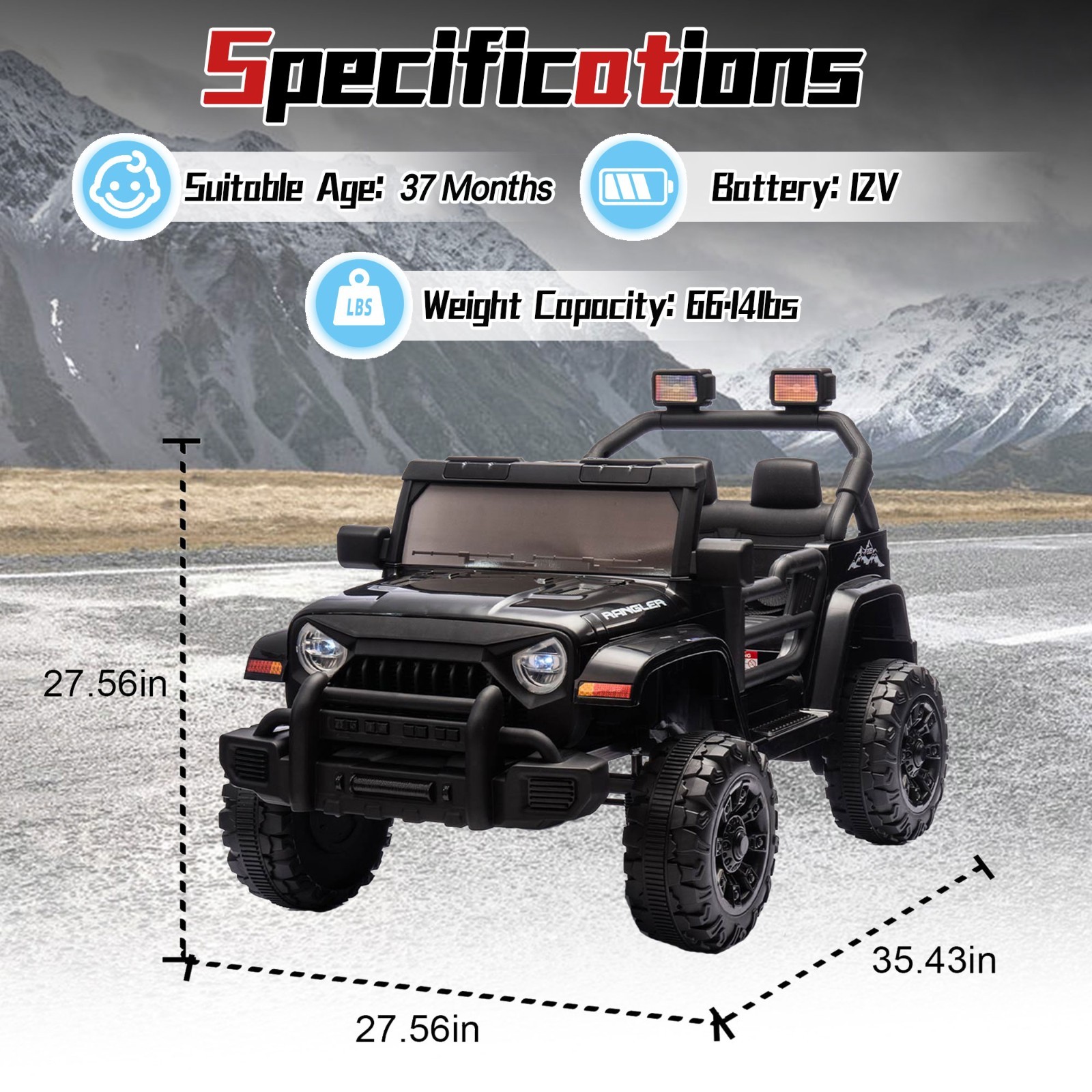 12V Ride On Toys UTV Electric Car for Kids w/Remote, LED,Battery Powered,Black