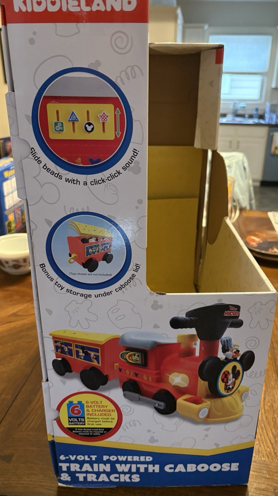 Kiddieland Mickey Mouse 6-Volt Powered Train with Caboose & Tracks