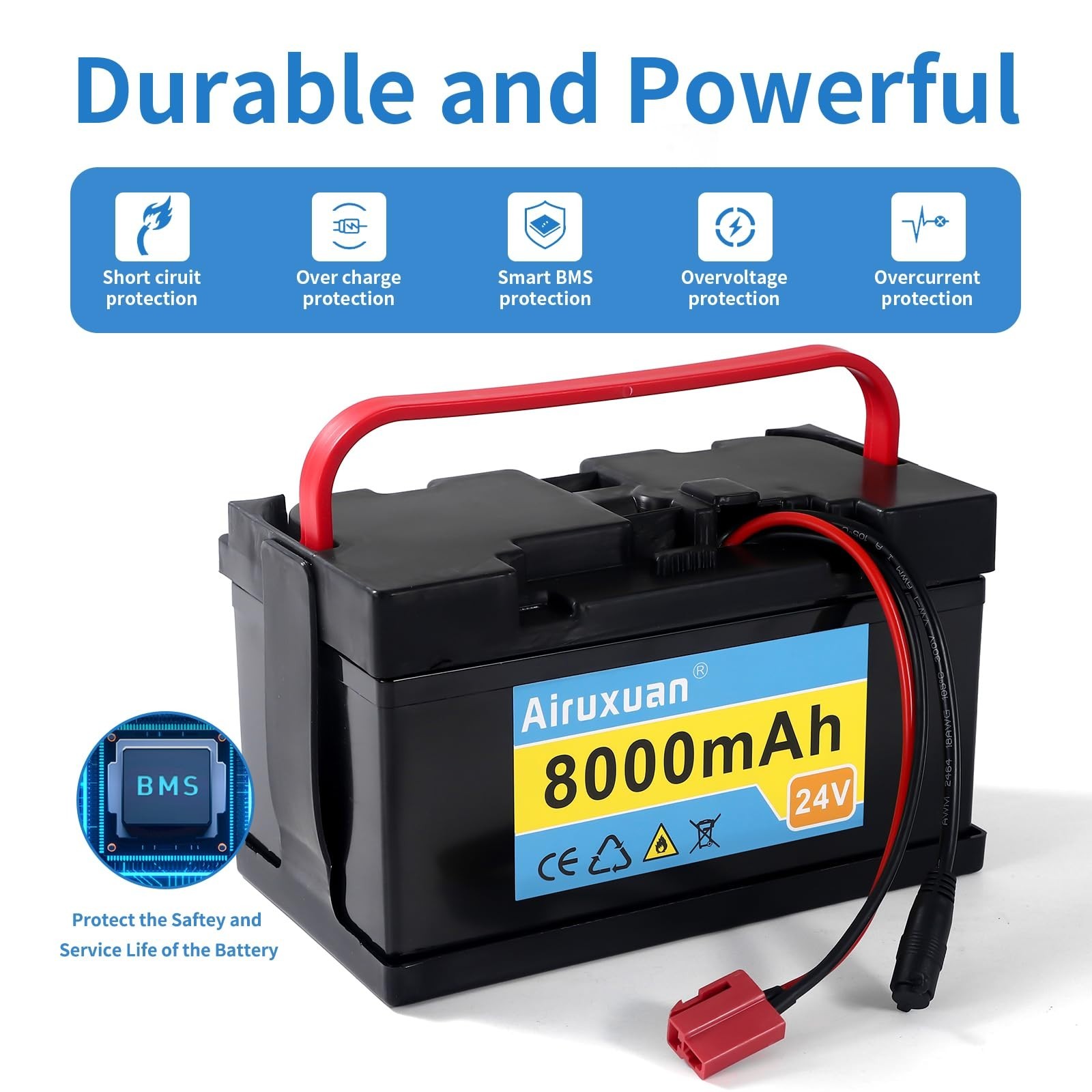 24V 8Ah Lithium Battery for Kids Ride-On Cars, 25A BMS, 2A Charger, Compatible U