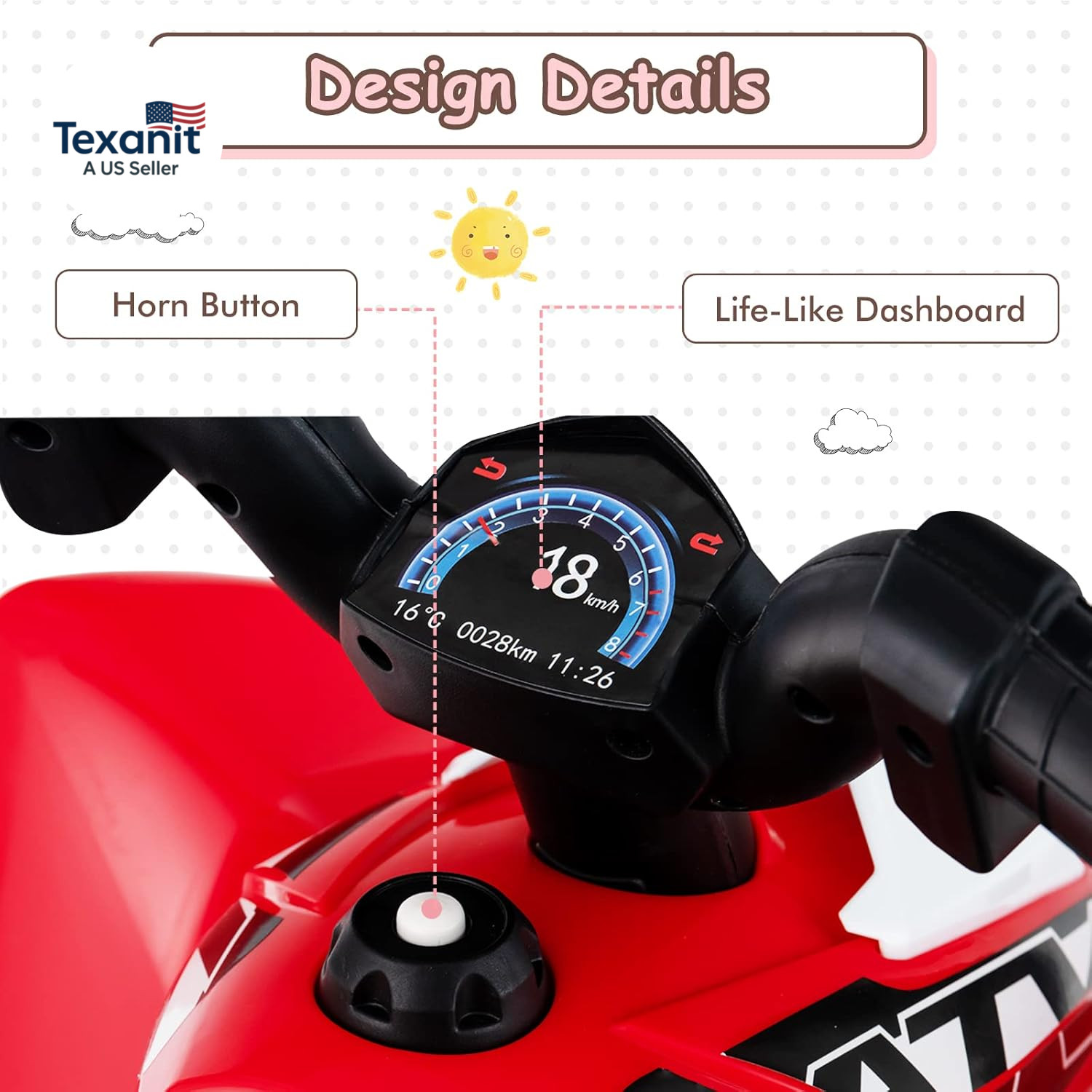 Kids Ride on ATV, 6V Electric Vehicle for Toddlers, 4 Wheeler Battery Powered Mo