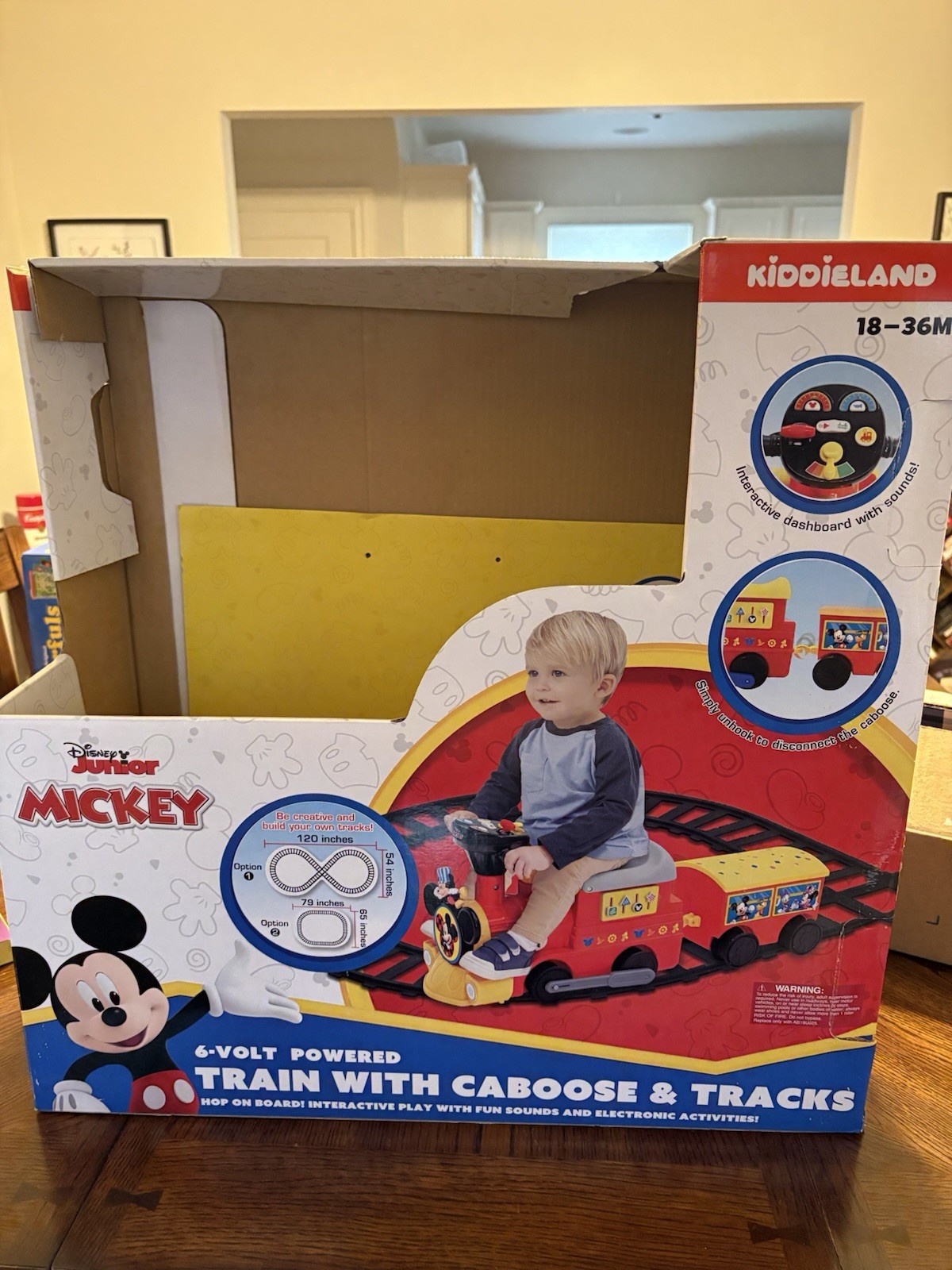 Kiddieland Mickey Mouse 6-Volt Powered Train with Caboose & Tracks