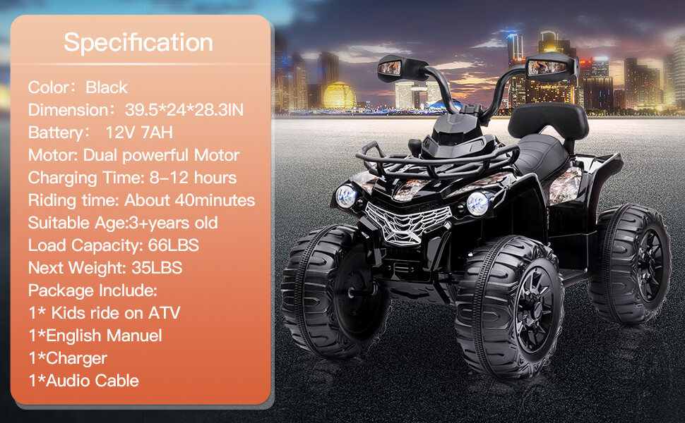 12V Kids Ride On ATV 4-Wheeler Quad Car Electric 2 Speeds w/MP3 + LED Kids Gifts