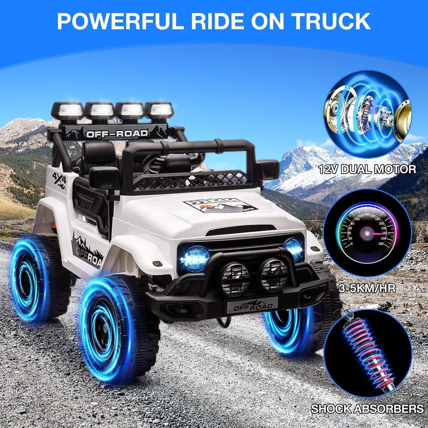 Ride on Truck Car for Kids, 12V Electric Ride on Car with Remote Control, Spring