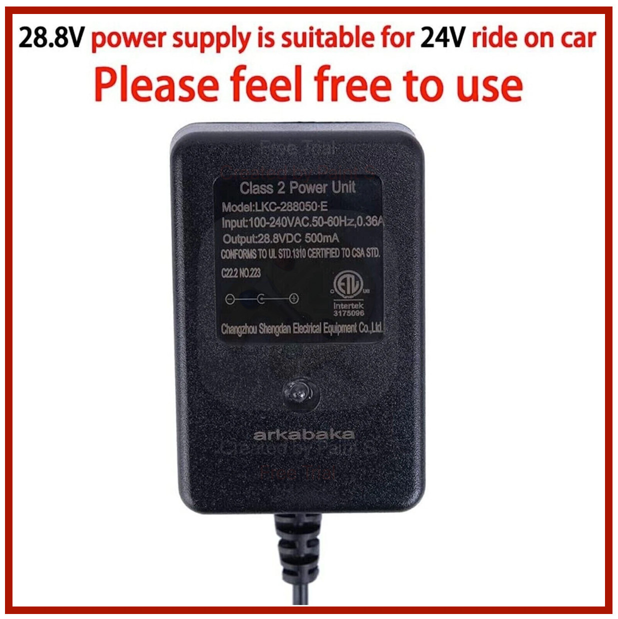24V AC Power Adapter for Dynacraft Realtree UTV Ride on 4×4 Real Tree Buggy Dyna