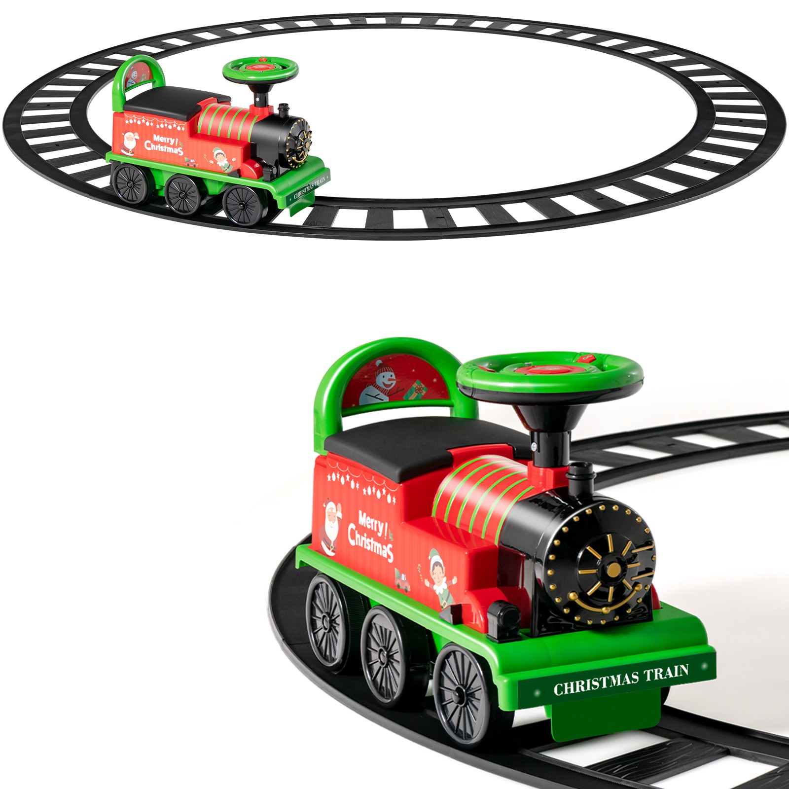 6V Electric Kids Motorized Train Toy with Unique Train Outlook & Stickers Green