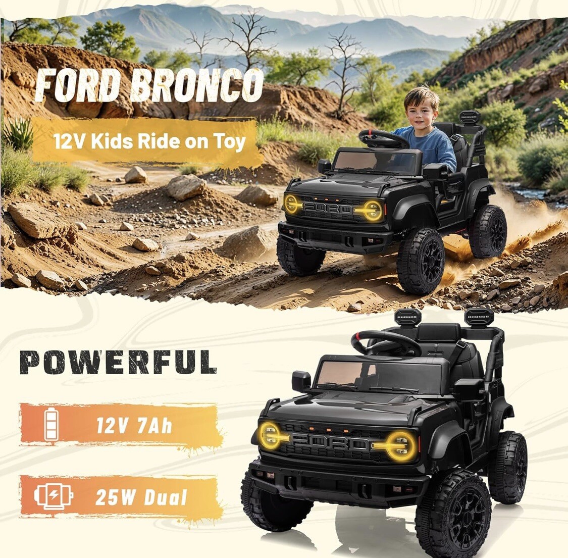 12V Ride On Toy For Kids, Ford Raptor Kids Electric Vehicle Car Remote Control