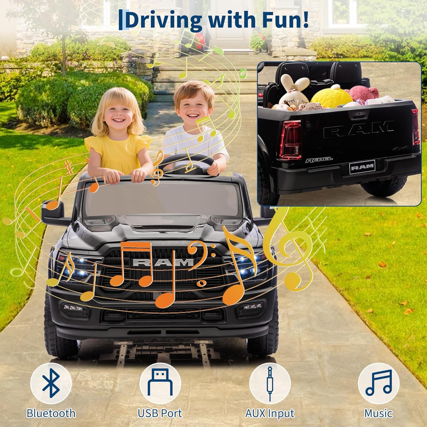 2 Seater Electric Car for Kids 24V Ride on Truck Toys Licensed RAM 2500 for Kids