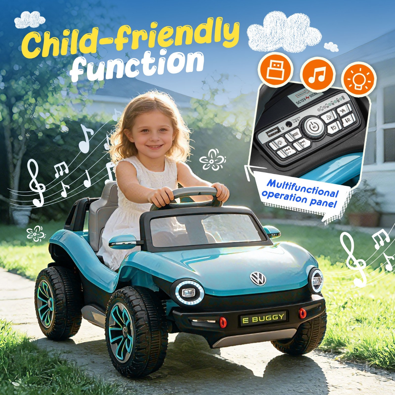 12V Kids Ride on Car Licensed Volkswagen Beetle Electric Toy W/ Remote Music LED