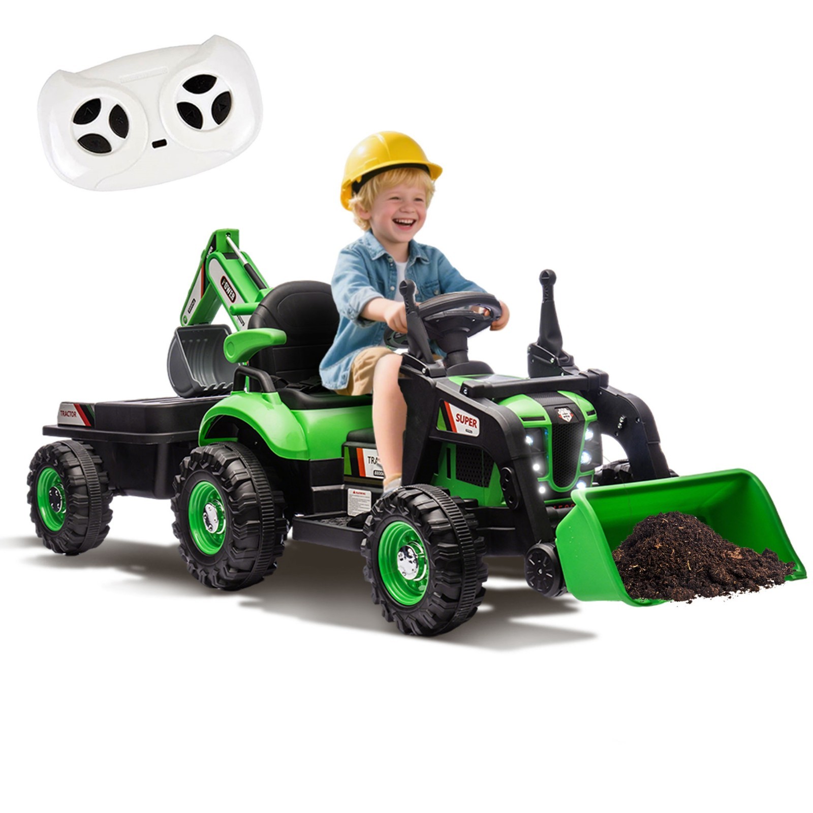24V Kids Ride On Tractor Electric Car w/Remote, LED Tail-light,3 Speed Toy,Green