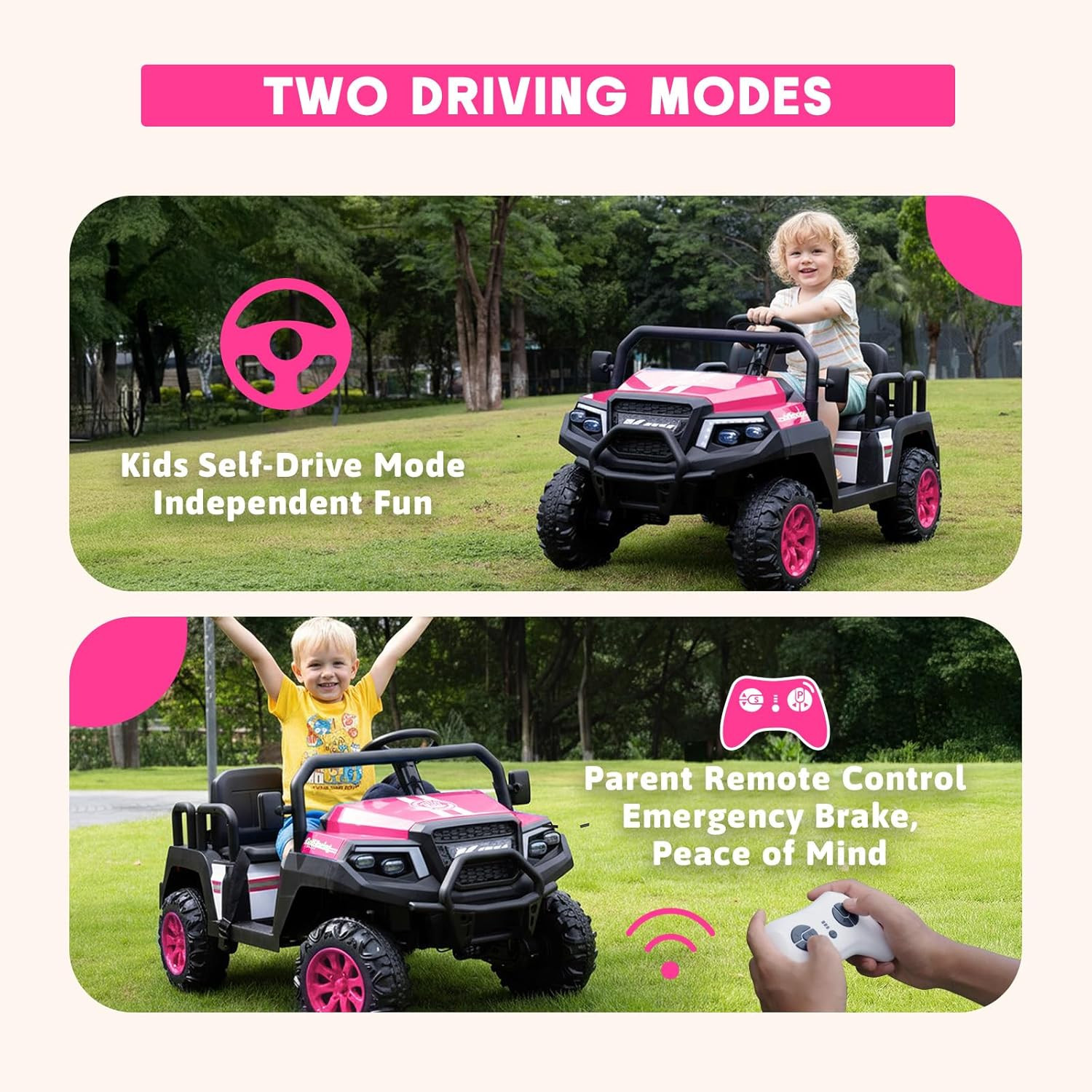 Electric Car for Kids, 24V 4 Seater Ride on Toys W/Parent Remote, 4 Wheeler Susp