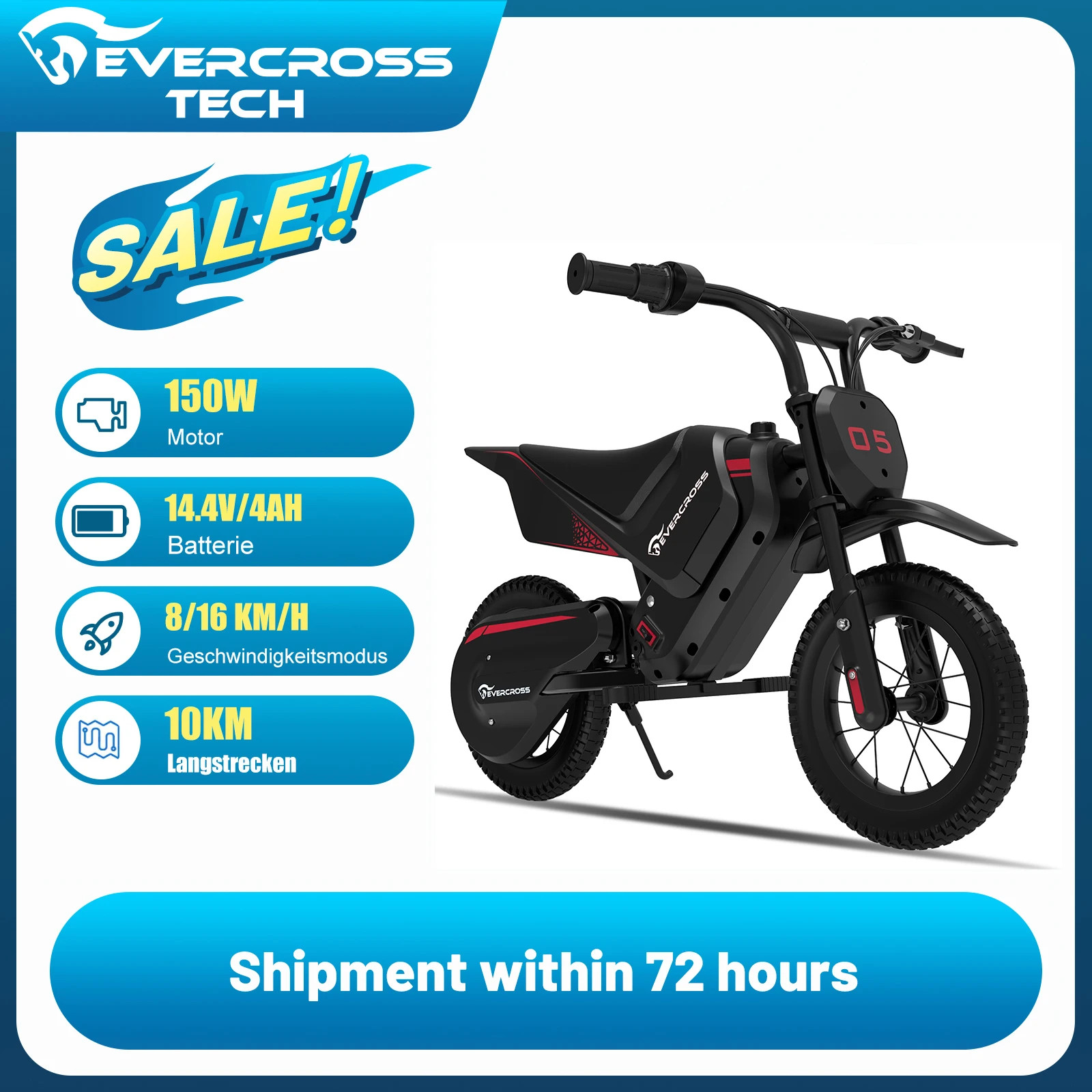 12″” Child Electric Motorcycle, 150W, Speed 8-16km/h, Range 10km, Mo