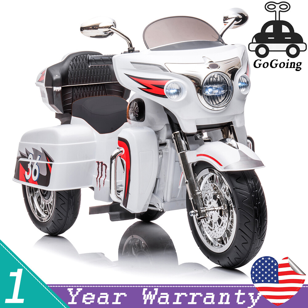 12V Kid Motorcycle Ride On Toy Key Start 3-Wheel 2-Seat Motorbike for 3-6 White