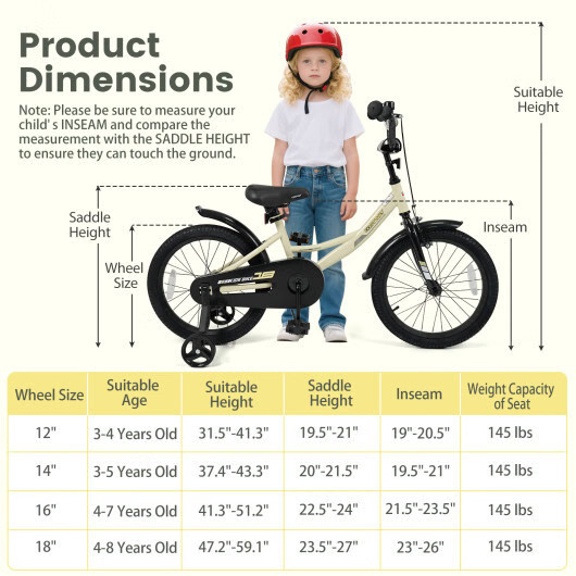18 Inches Kids Bike Sport Bicycle with Removable Training Wheels – Size: 18 inch