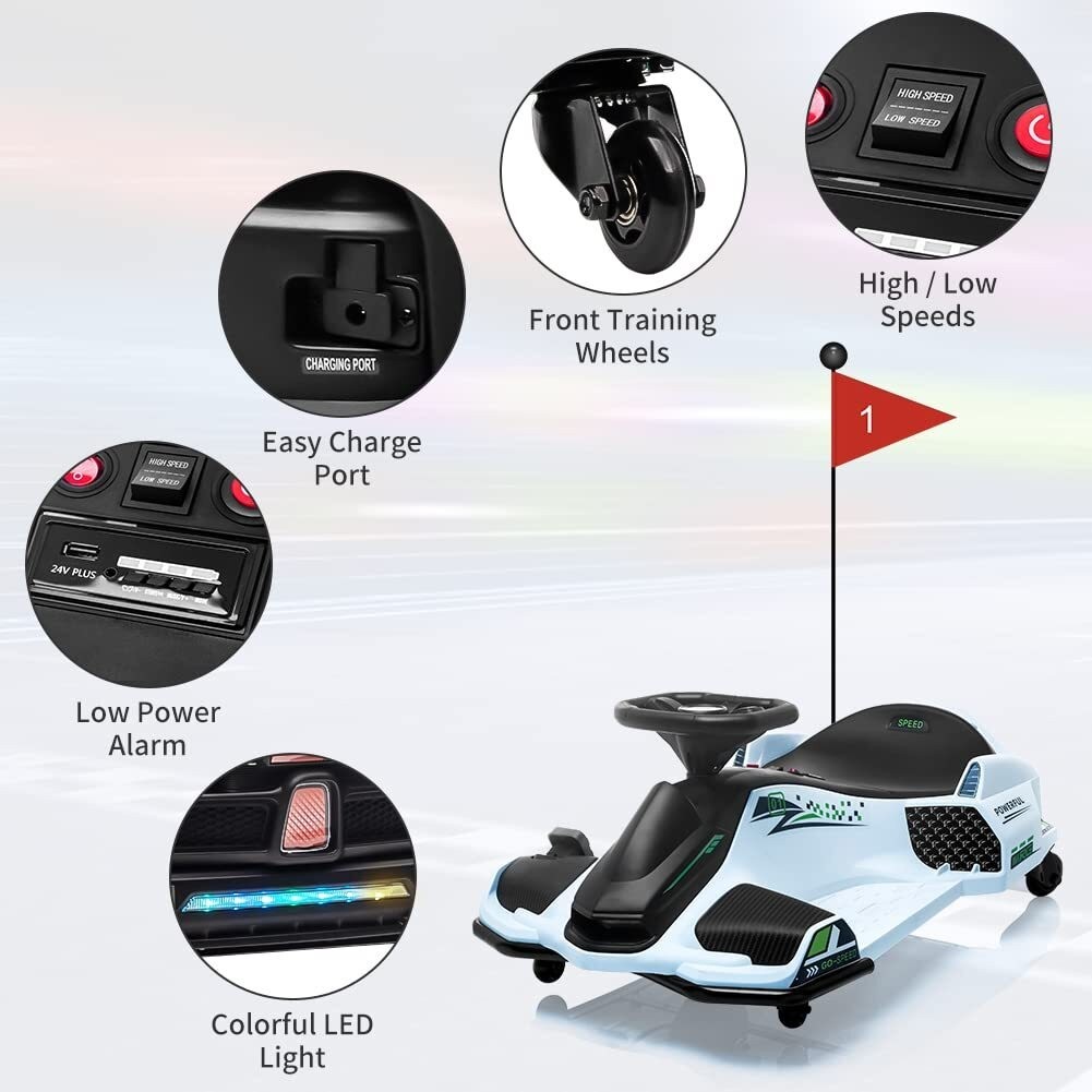 12V Kids Ride On Drift Car Electric Drifting Go-Kart LED Light High/Low Speed