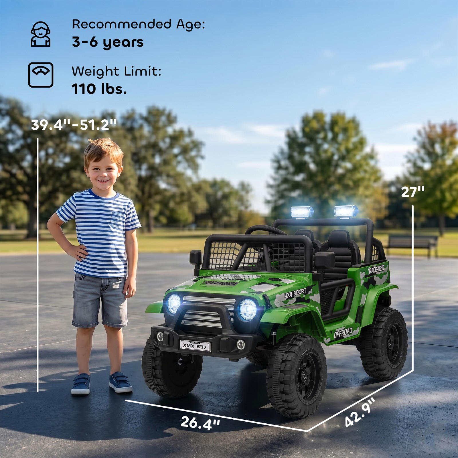 12V Ride on Car, Ride on UTV Truck w/ 4 Suspension Wheels, Green
