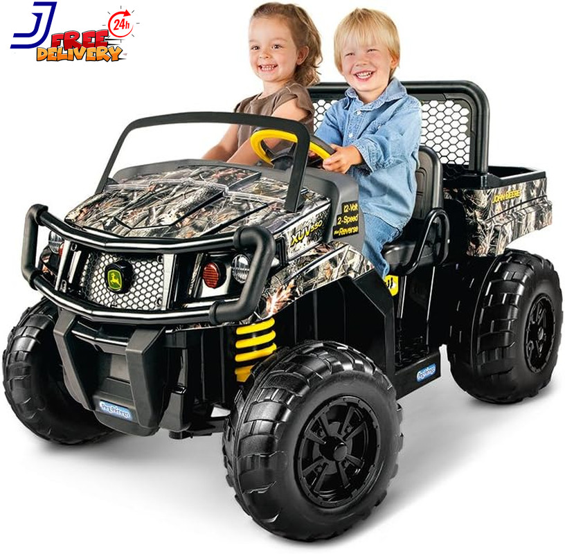 John Deere Camo Kids Ride-On Gator XUV Battery-Powered Dump Bed Tailgate 3-8 Yrs