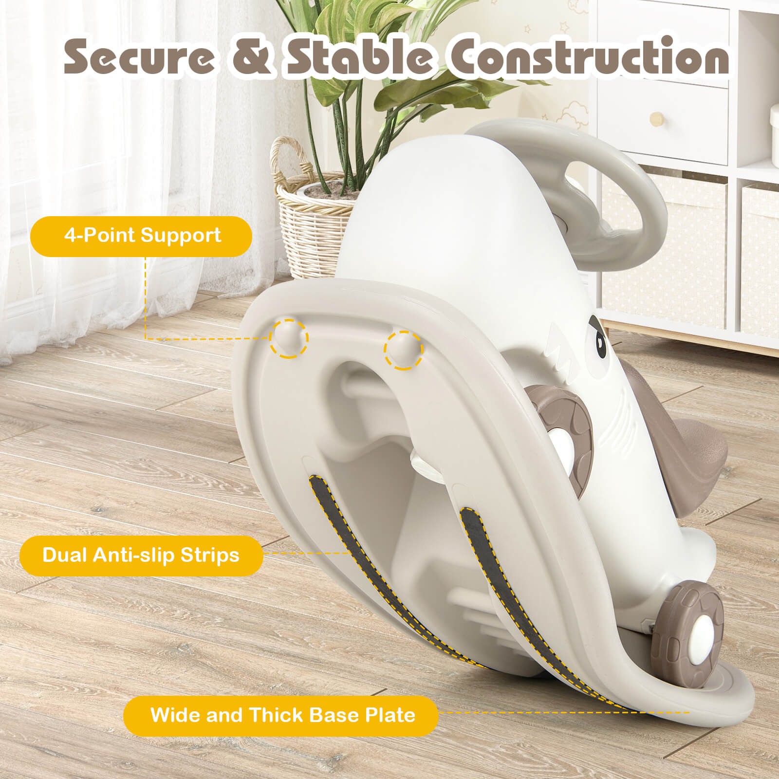 Kids 3-in-1 Rocking Horse & Sliding Car w/ Smooth Wheels & Anti-slip EVA Strips