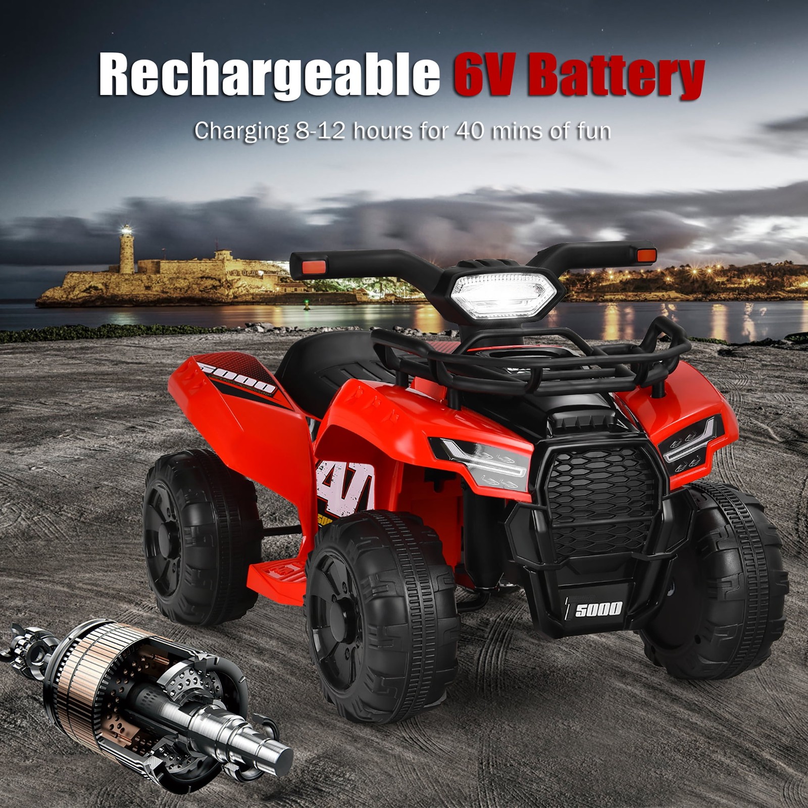 6V Kids ATV Quad Electric Ride on Car Toy Toddler with LED Light MP3 Red