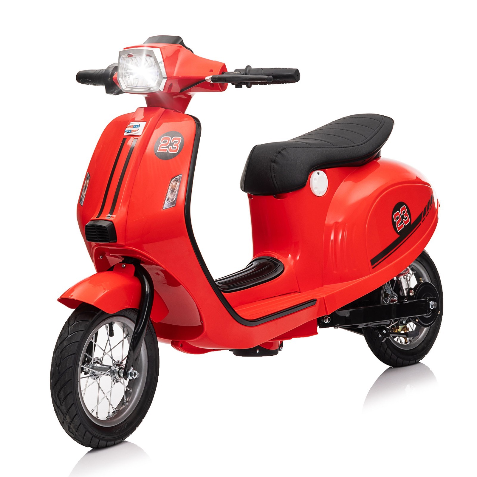 Kids 24V Retro Euro-Style Battery-Powered Electric Scooter, Ages 8+, Slow Start