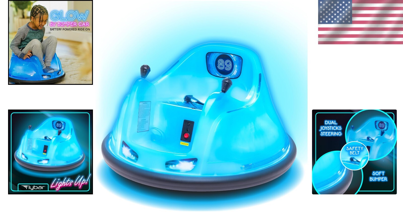 Fun 6V Blue Glow Bumper Car for Toddlers – 360° Spin & Joyful Bumping Action