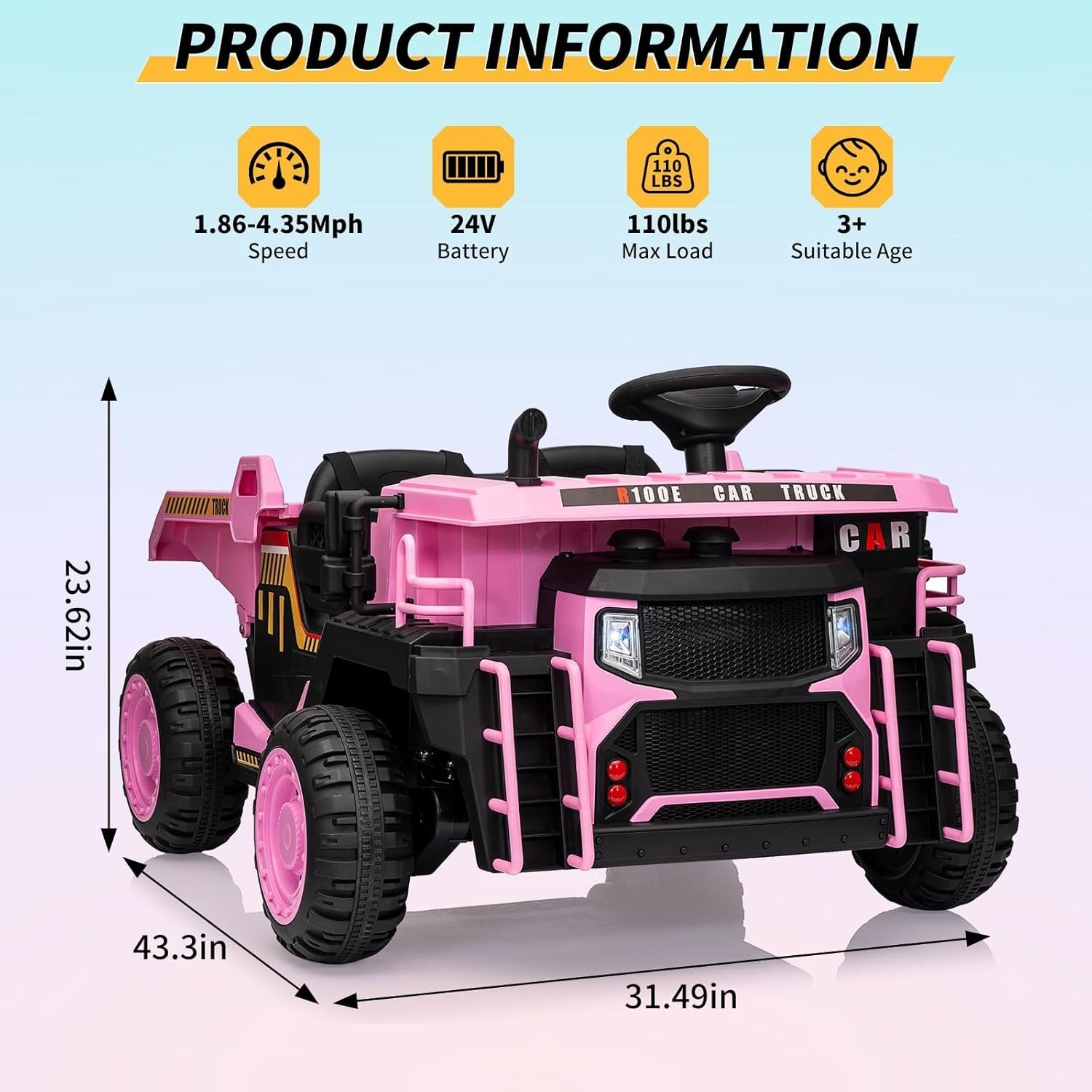 24V Ride On Car Dump Truck 2 Seater Electric Cars for Kids with Remote Control