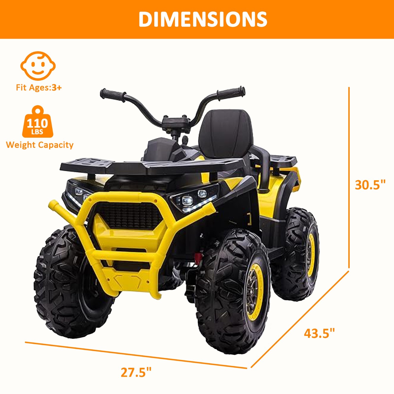 VILOBOS Ride On ATV Powered Kids Car Toy 12V Battery 4-Wheeler Music Light Boys