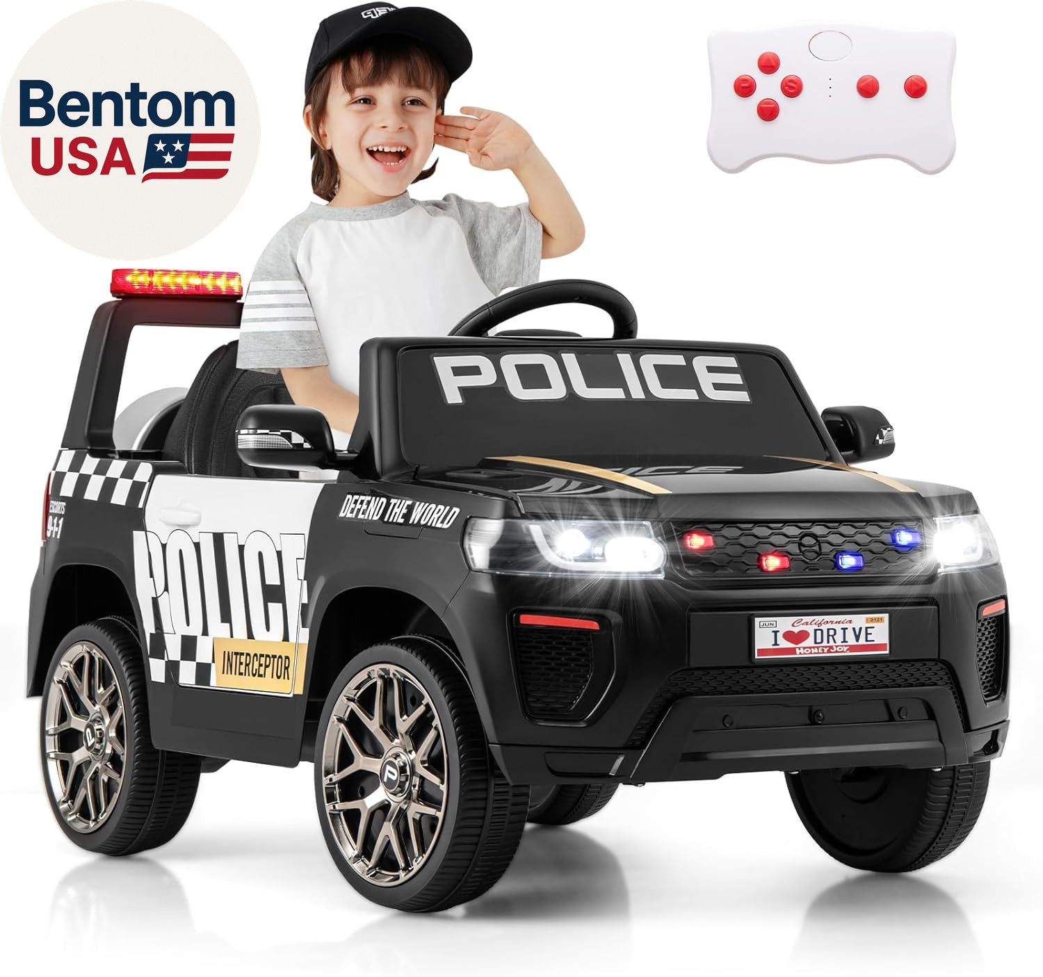 Police Car Ride On, 12V Battery Powered Ride on Car with Remote Control, Siren &