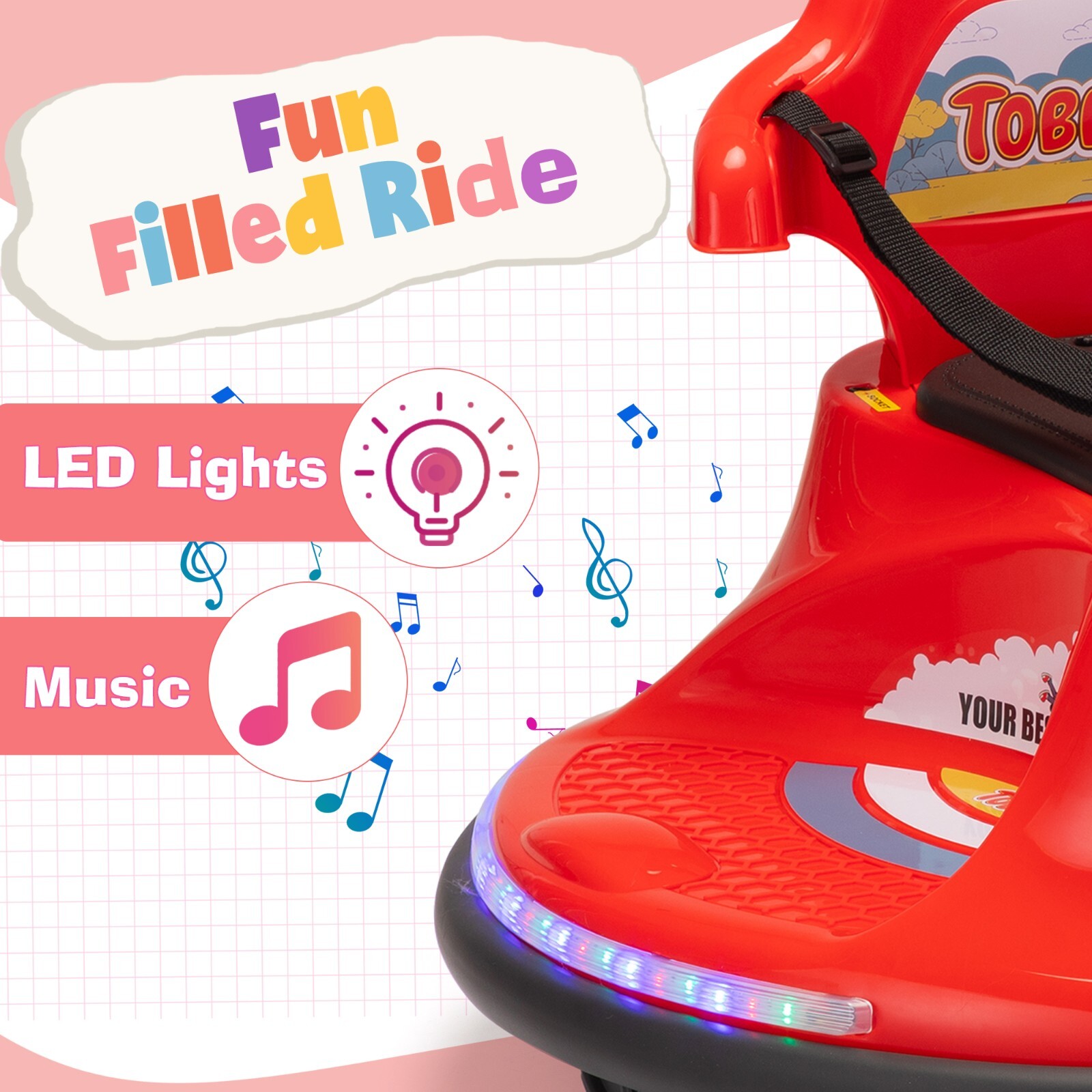 TOBBI 12V Kids Ride on Electric Bumper Snail Car w/ Remote Control for Toddlers