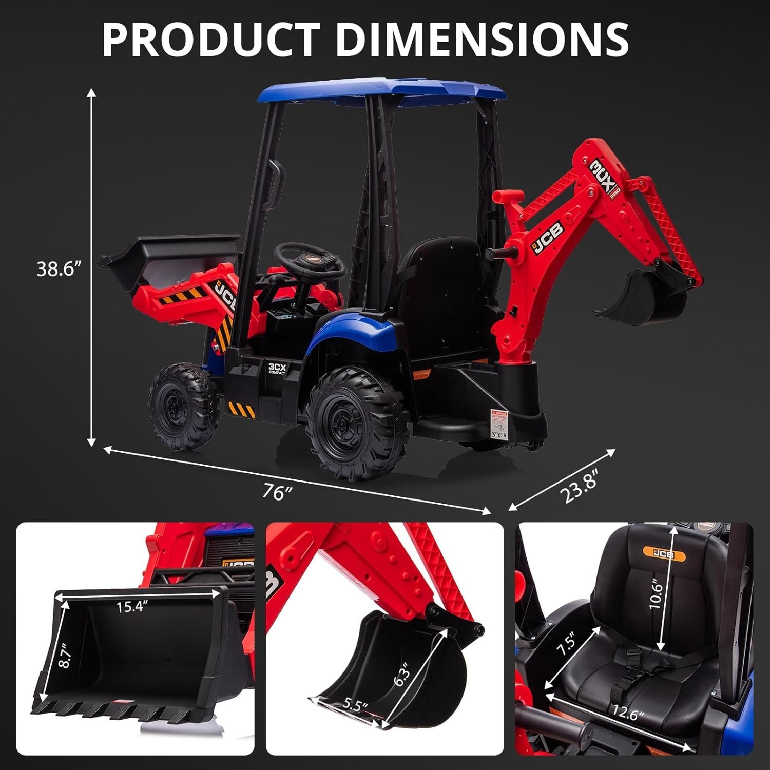4 in 1 Ride on Excavator Bulldozer 12V Kids Electric Vehicle with Remote Control
