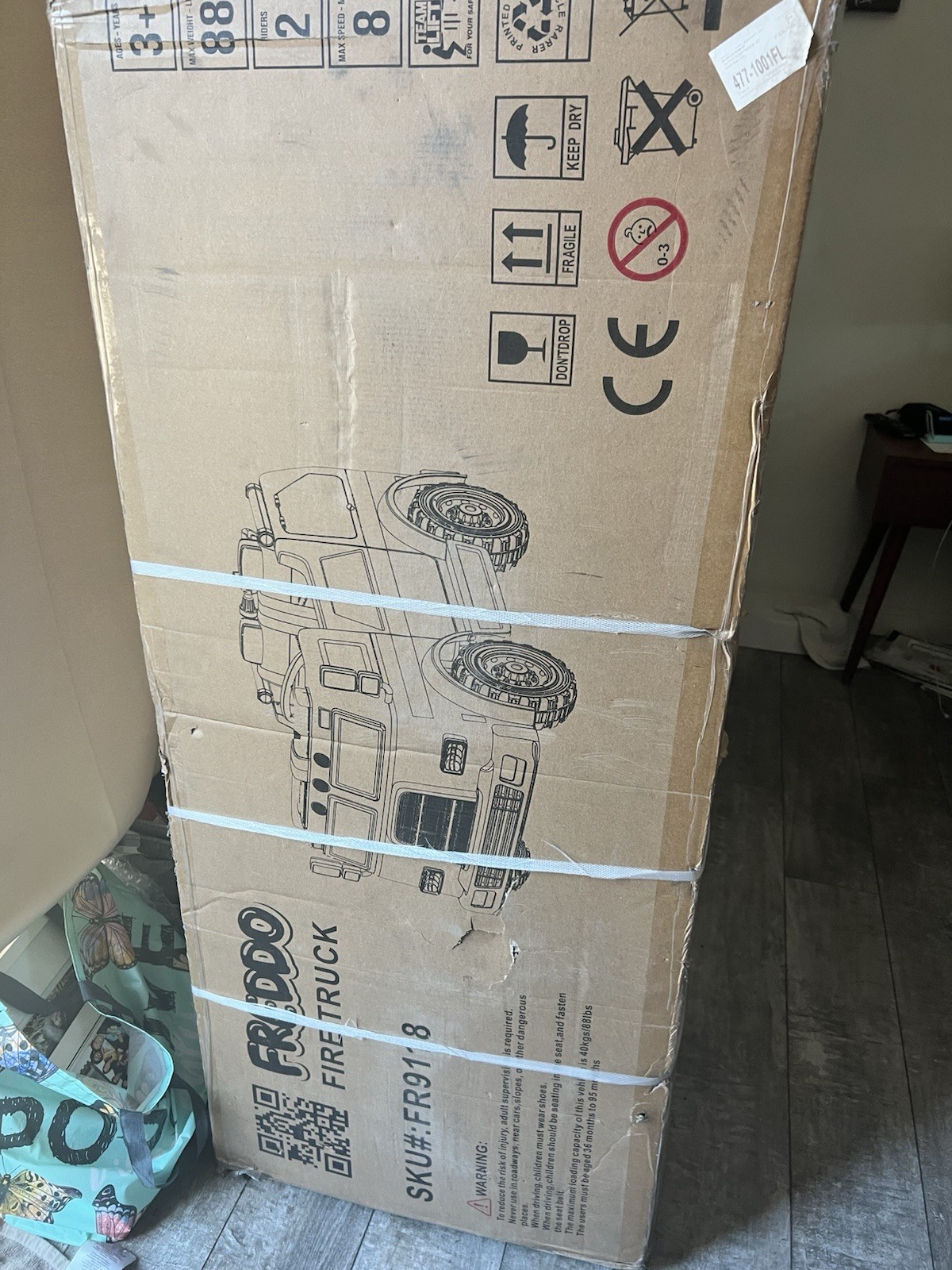 New in box Freddo 2 Seat Ride Along Fire Truck – 24V. Retails $700