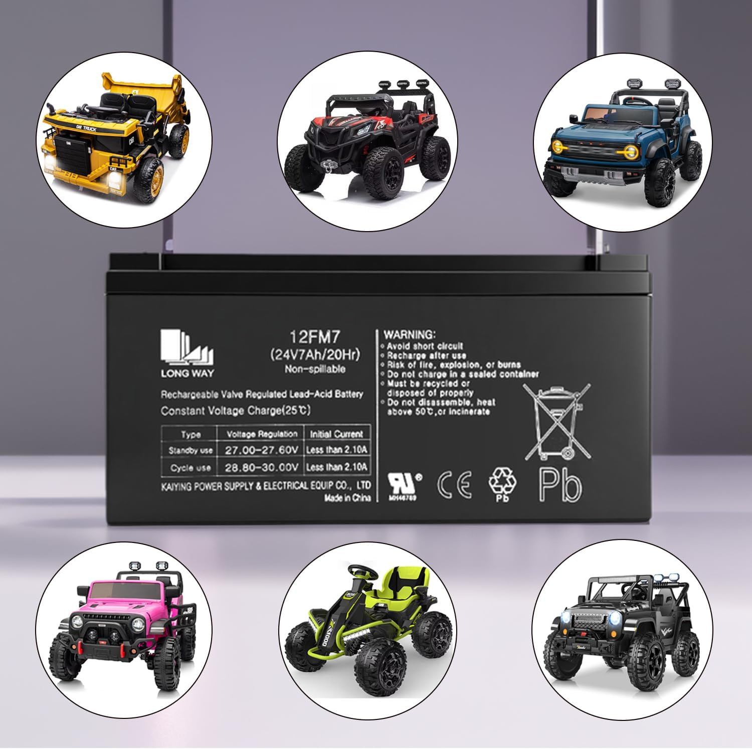 24v 7ah Battery for Ride on Toys car utv 12fm7 20hr 24 Volt Valve Regulated Seal