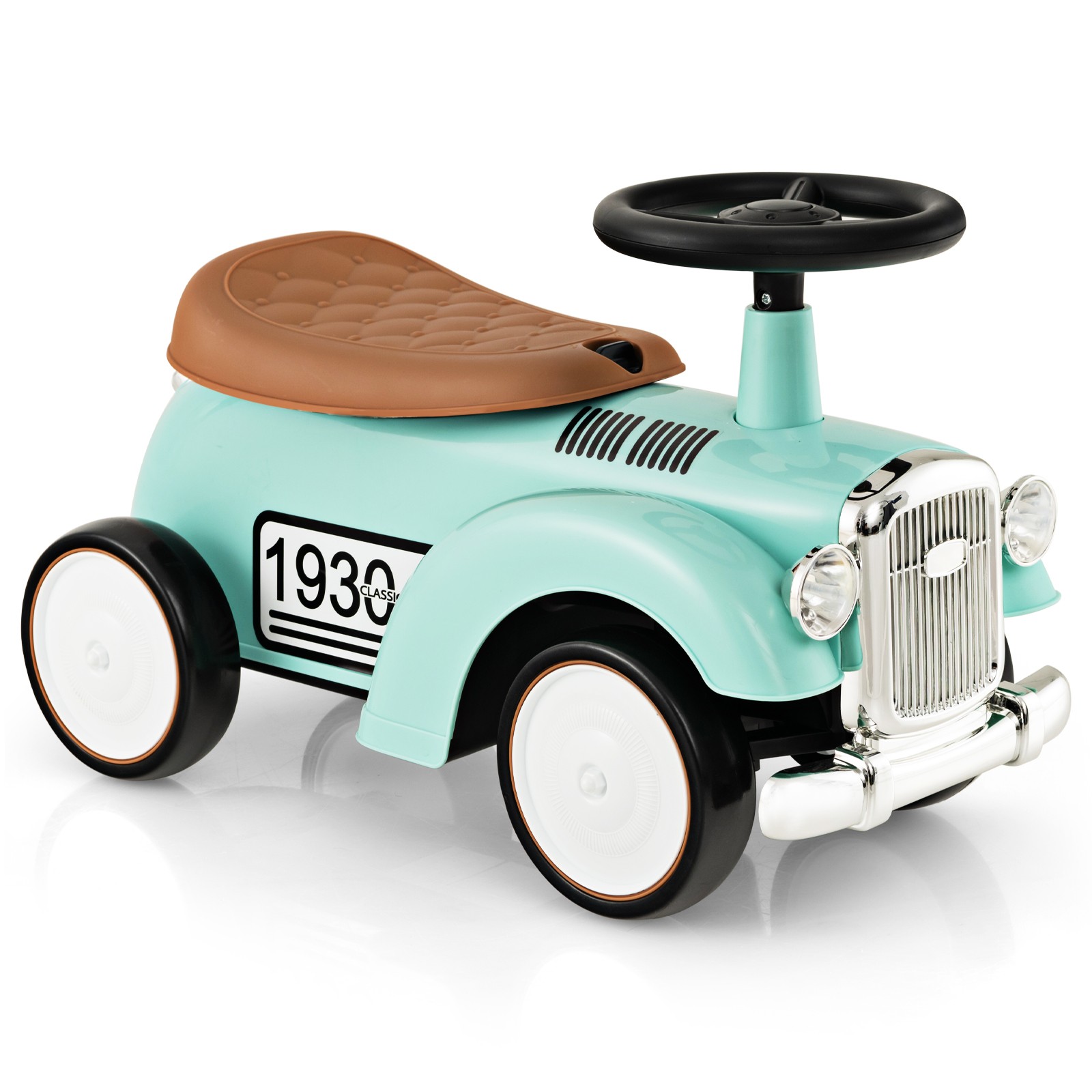 Retro Kids Ride-on Toy w/ Working Steering Wheel, Storage Space, DIY Stickers