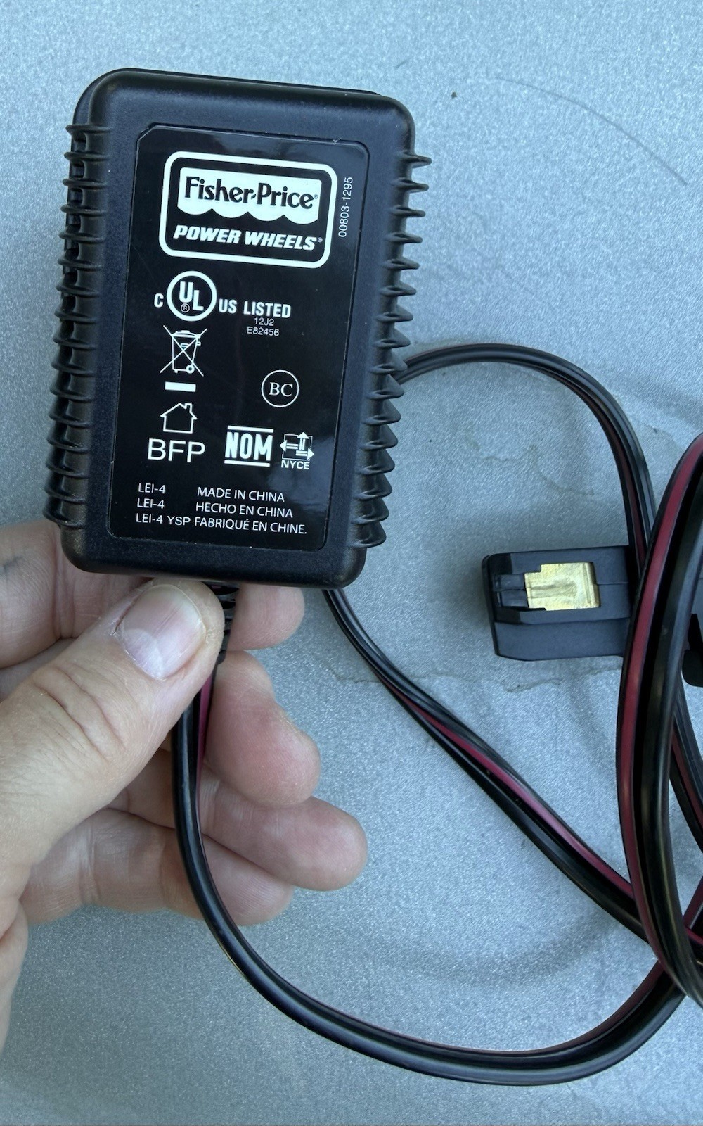 Fisher Price 00801-1778 Power Wheels 12V 1A Adapter Charger Cord, OEM