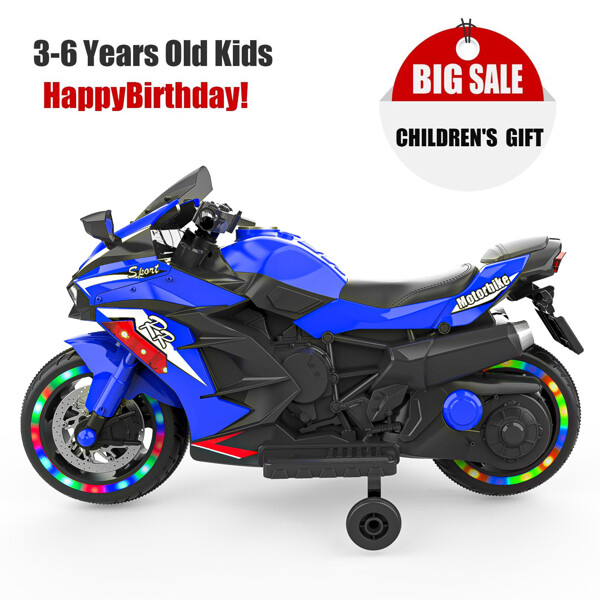 Kids Ride On Dirt Bike 12V Electric Motorcycle Training Wheel Light Music Gift