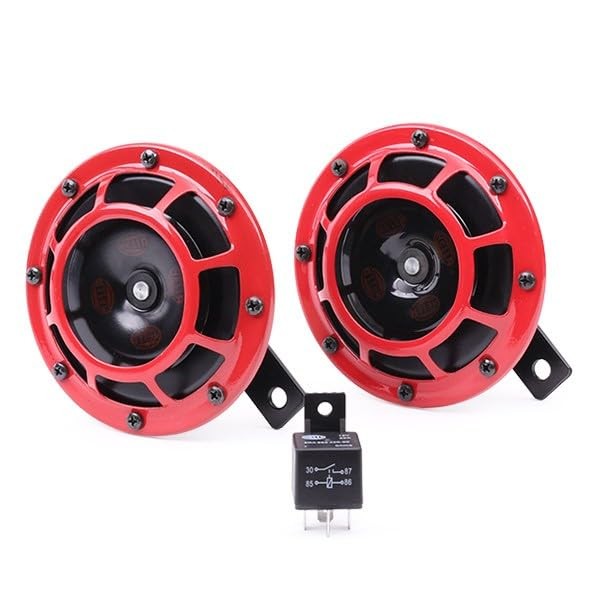 Red 12V High/Low Frequency Super Tone Horn Set – Hella Stark Sound 109.23.37