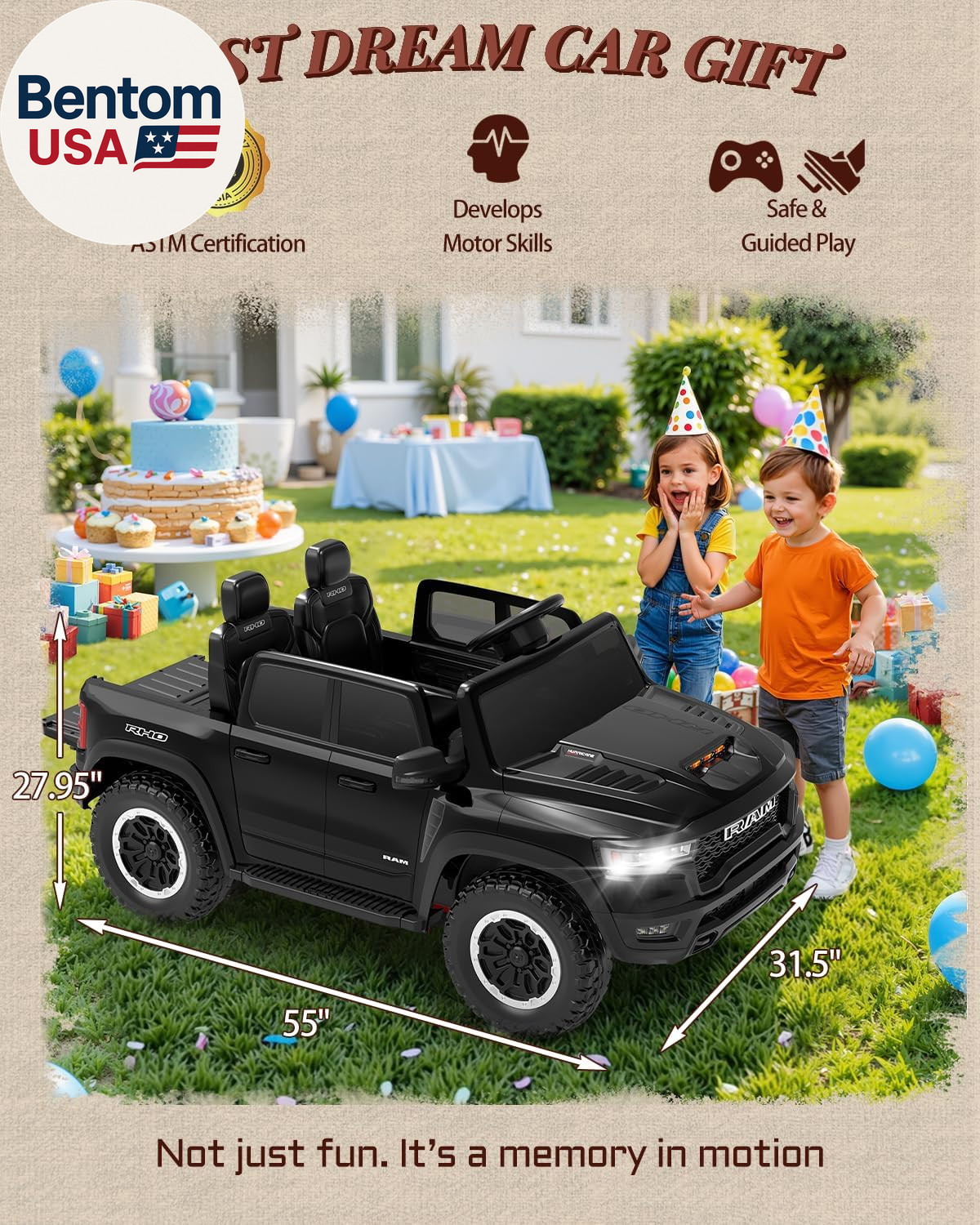 24V Ride on Toys for Big Kids, Licensed RAM 1500 RHO Electric Car for Kids W/Rem