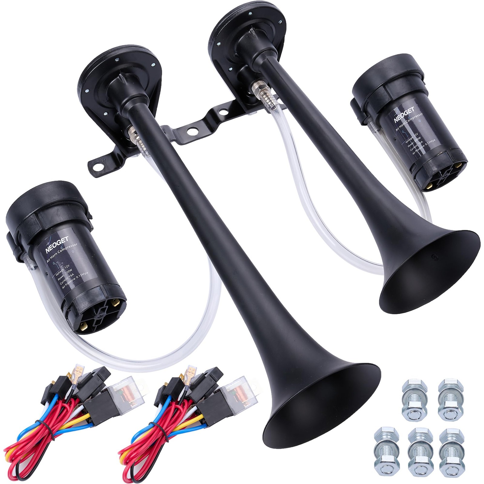 Dual Trumpet Train Horn 12V with Dual Compressors, Deep Real Train Sound, Lon…