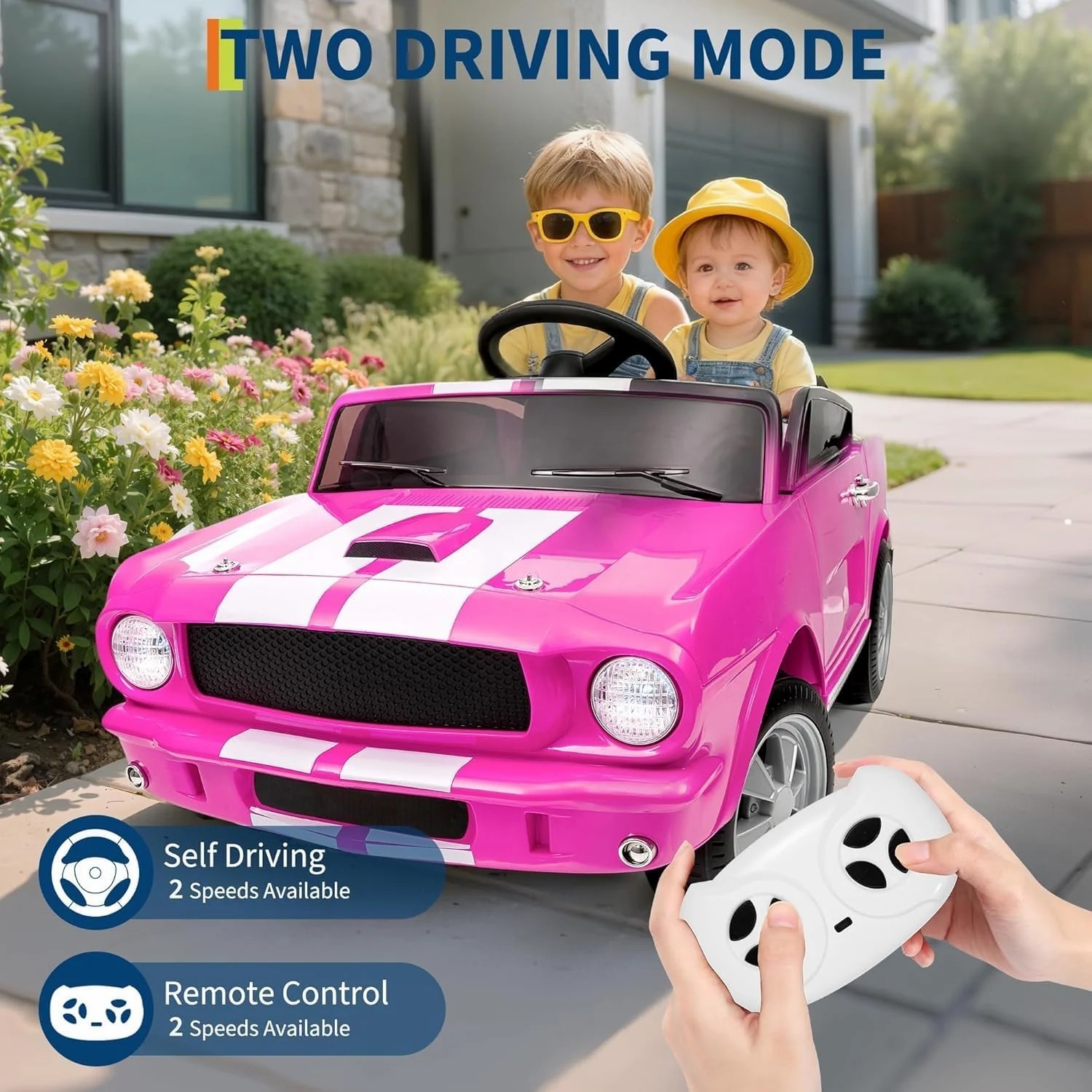 24V 7AH 2 Seater Ride On Car W/Remote Control Pink Licensed Shelby GT350 Kids