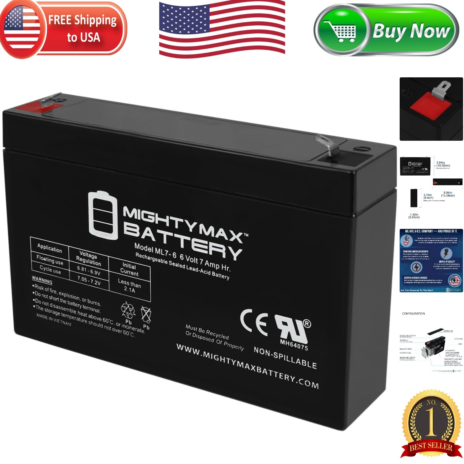 6V 7AH Replacement Battery for Kids Ride-On Cars – Durable & Maintenance Free