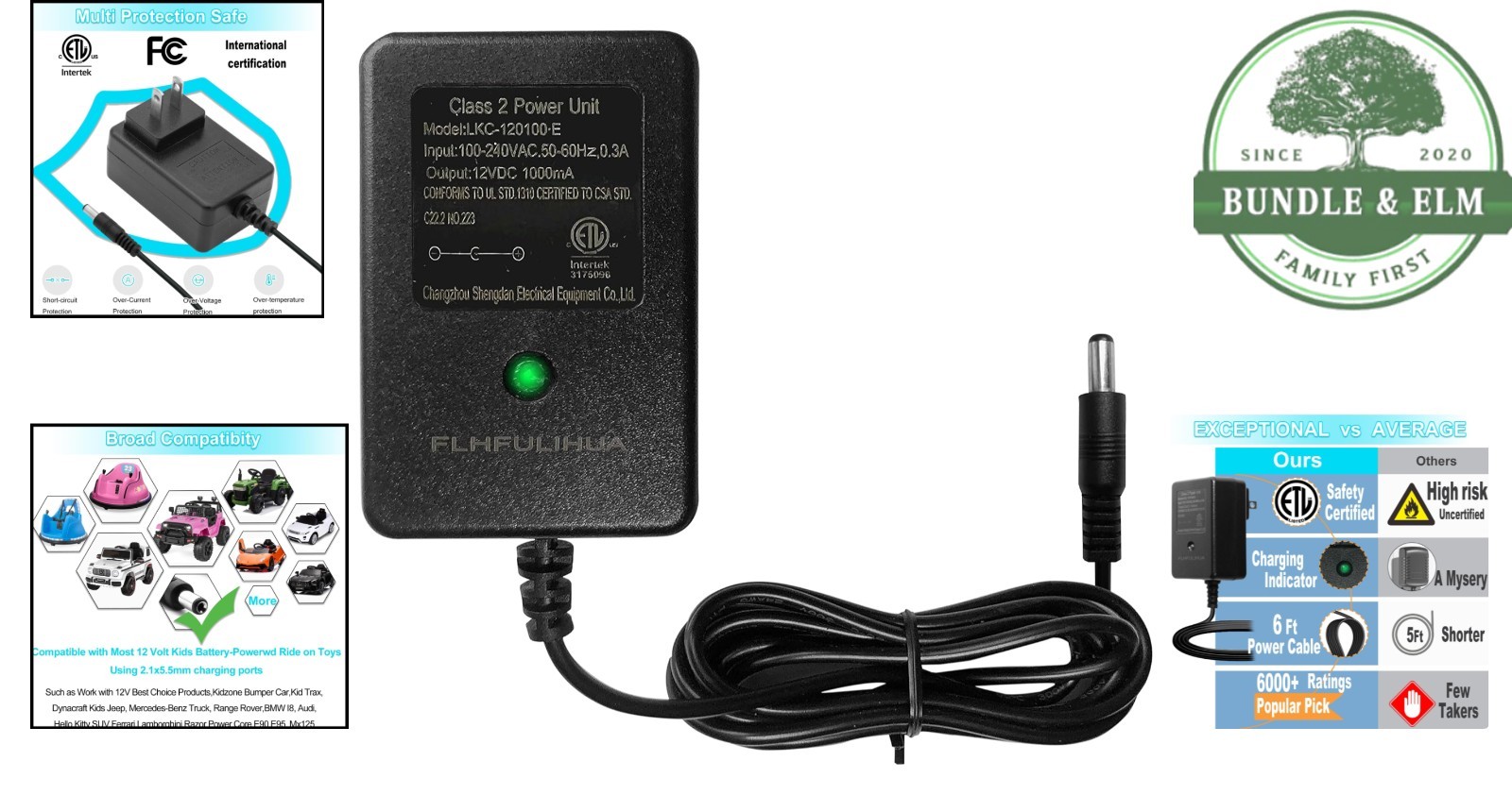 12V Universal Charger for Electric Ride-On Toys, Compatible with Multiple Brands