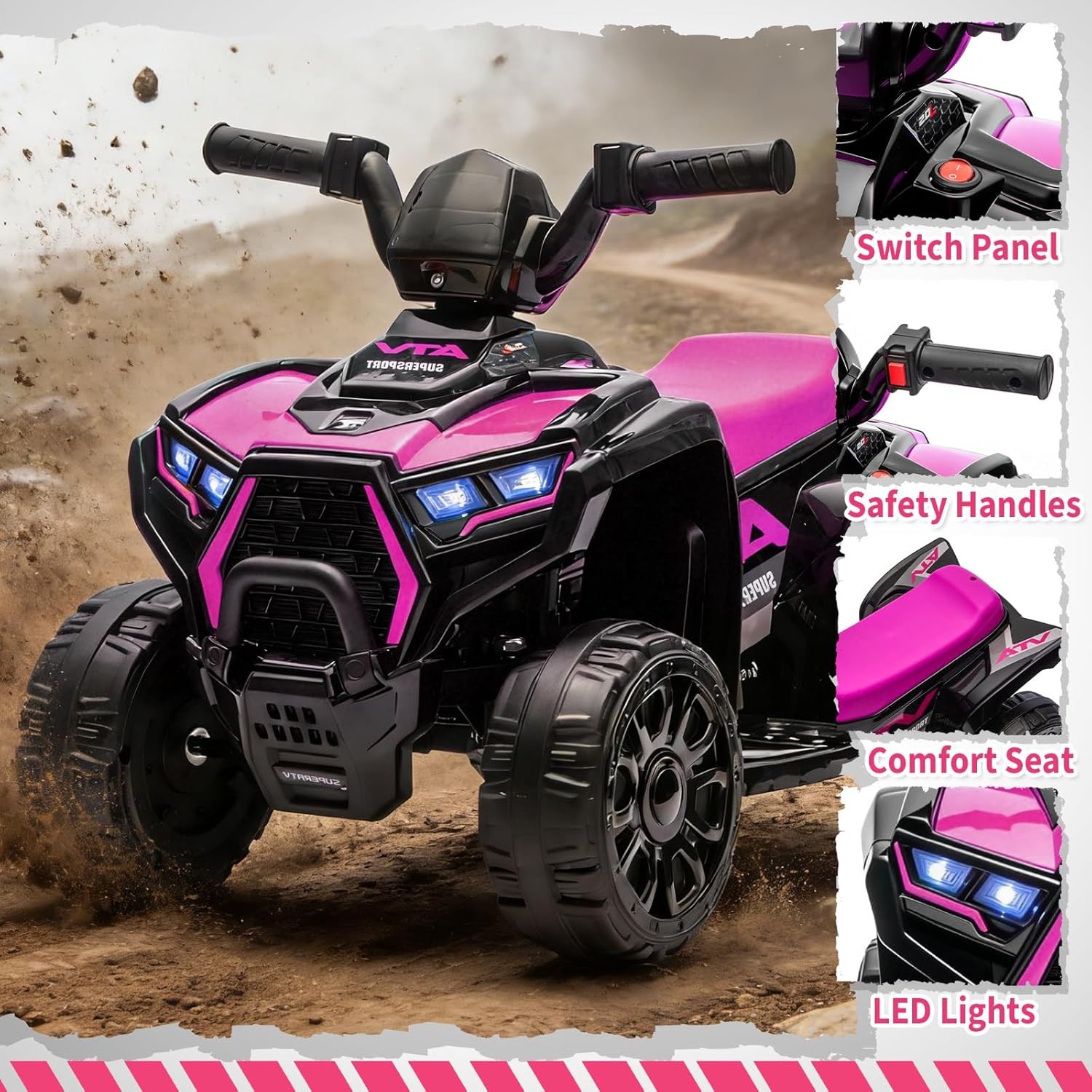 Ride on Car for Kids Electric 4 Wheeler ATV Toy w/ 3.5mph Max Speed for Toddler