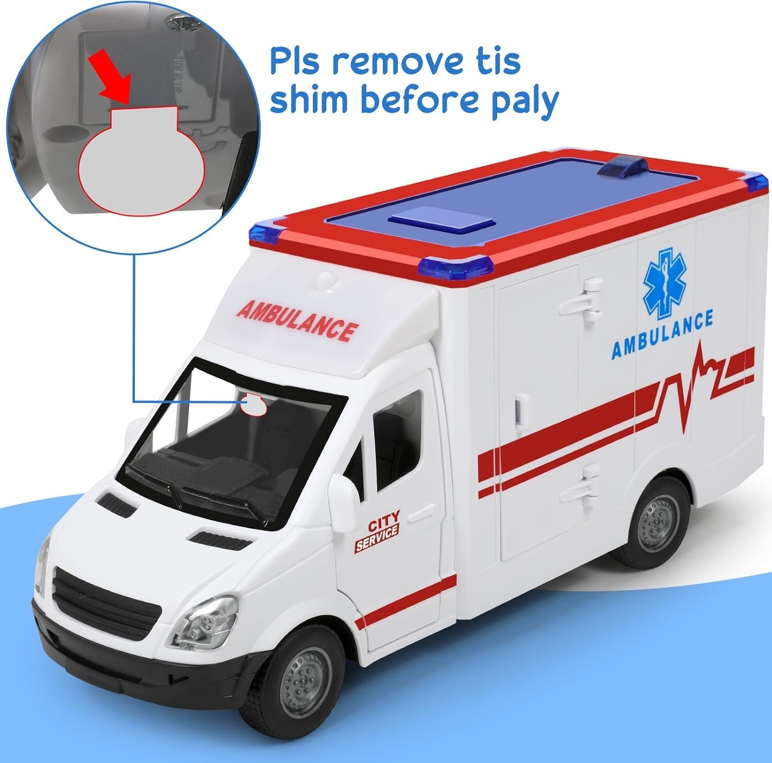 Friction-Powered Ambulance Toy with 4 Flashing Lights & Sounds – Safe for Kids