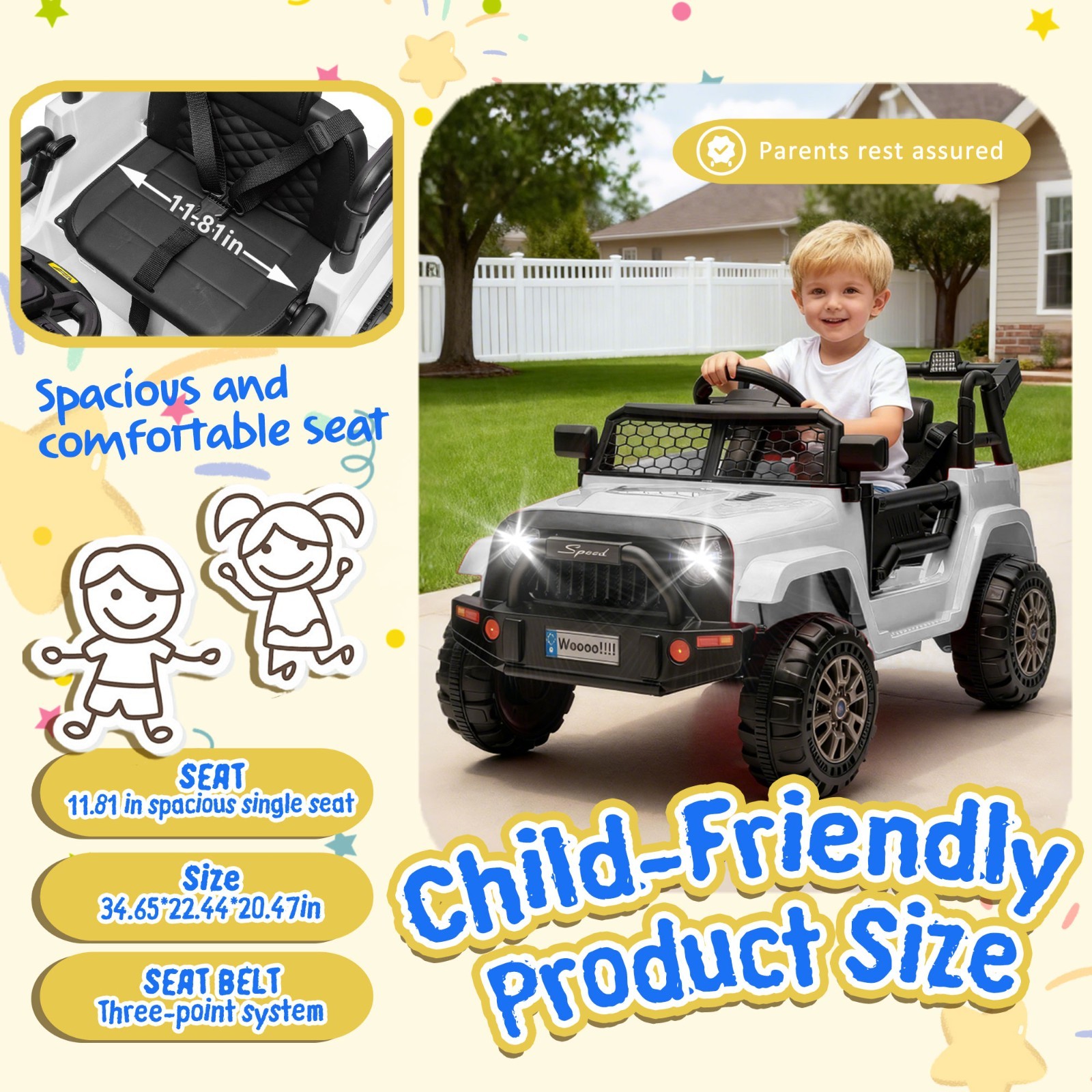 12V Kids Ride On Toys Truck w/Remote,Electric Toddler Ride on Car for Kids,White
